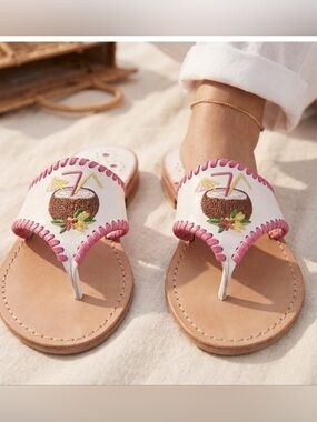 Jack Rogers Piña Colada Embroidered Leather Sandals White and Magenta Size 6M